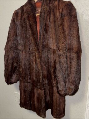 Vintage Mink Fur Coat Real Fur Brown Carol Brent 60s Mid Length Classic Coat